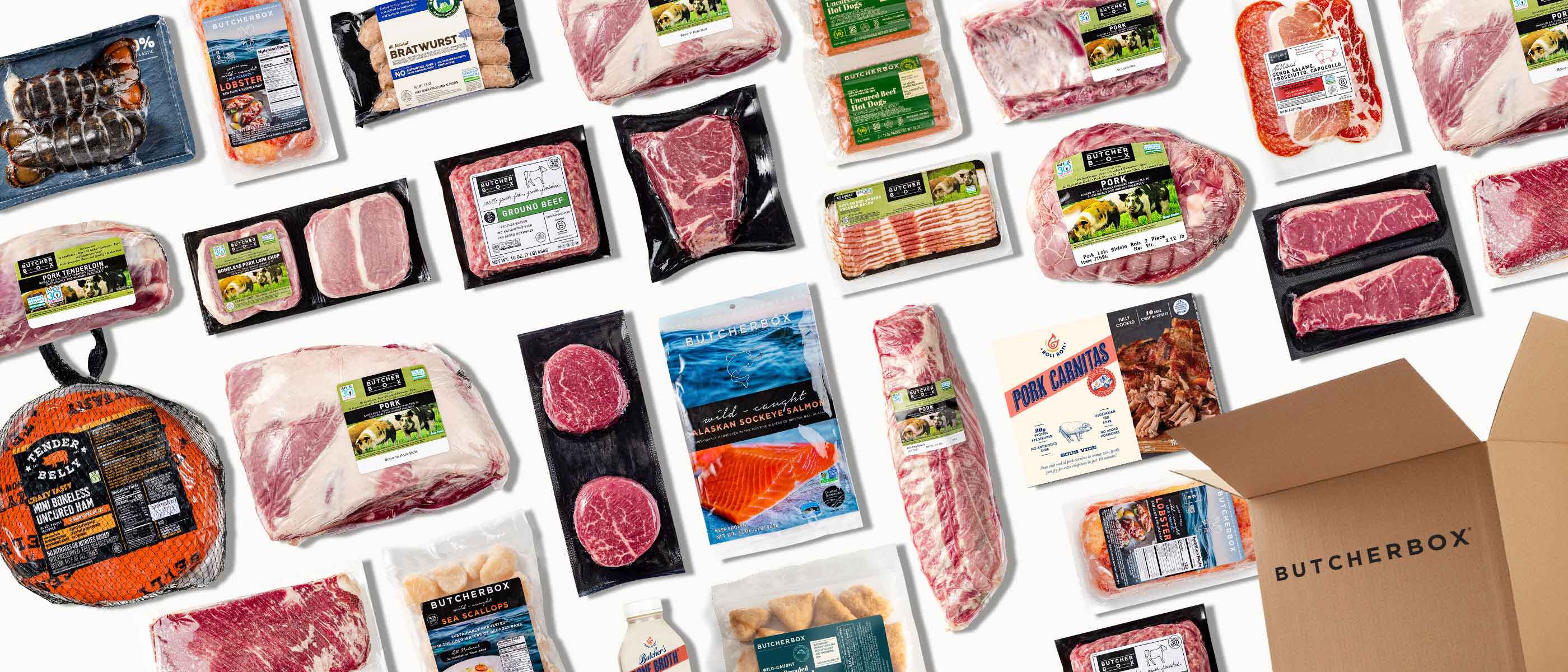 A variety of ButcherBox products