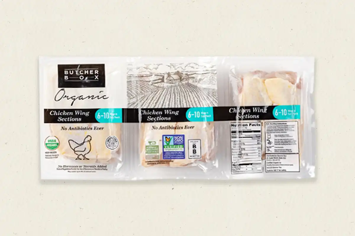 A plastic package of 3 pounds of chicken wings